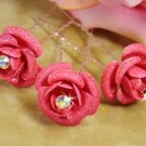 Pink Floral Glitter Hair Pin 901 (Set of 12)