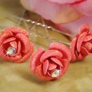 Coral Glitter Crystal Bridal Hair Pin 901 (Set of 12)