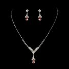 Silver Pink Crystal Drop Jewelry Set NE 344