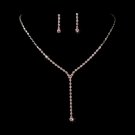 Silver Pink Y Drop Crystal Jewelry Set NE 313
