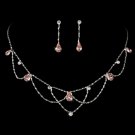 Silver Pink Necklace & Earring Bridal Jewelry Set NE 8000