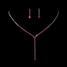 Silver Fuchsia Y Drop Crystal Jewelry Set NE 313