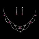 Silver Fuchsia Necklace & Earring Bridal Jewelry Set NE 8000