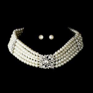 Adjustable Pearl Choker & Earring Set NE 8347