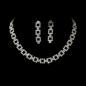 Silver Crystal Link Choker Necklace & Earring Set NE 368
