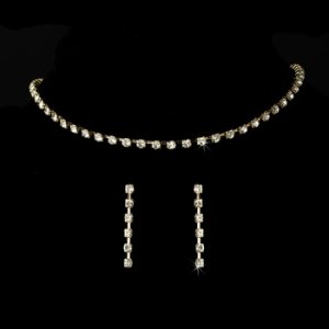Gold Single Row Crystal Choker Jewelry Set NE 10022