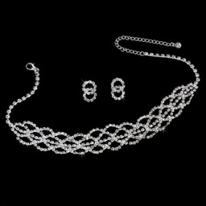 Silver Clear Rhinestone Necklace & Earring Set NE 70141