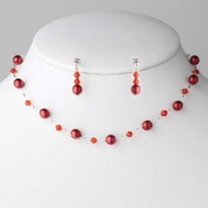 Necklace Earring Set 207 Red