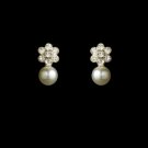 Silver & White Pearl Flower Earrings E 502