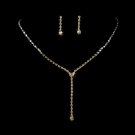 Silver Tan Y Drop Crystal Jewelry Set NE 313