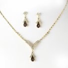 Gold Brown Crystal Drop Jewelry Set NE 344