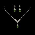 Silver Peridot Green Crystal Drop Jewelry Set NE 344