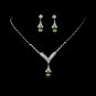 Silver Peridot Green Crystal Drop Jewelry Set NE 344