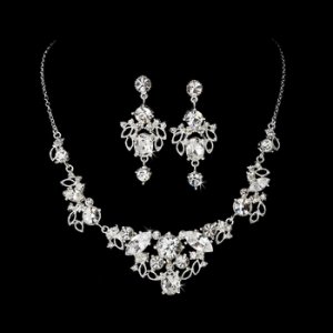 Silver Crystal Necklace Earring Set NE 8310