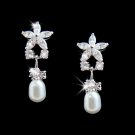 Cubic Zirconia Flower & Pearl Drop Bridal Earrings E 3548