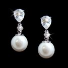 Teardrop Cubic Zirconia and Pearl Drop Bridal Earrings E 3889