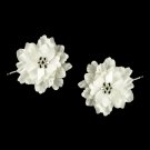 Ivory w/ Clear Crystal Flower Accents on Delphinium Flower Bobby Hair Pin 906 (Set of 2)
