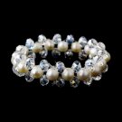 Elegant Ivory Pearls & Aurora Borealis Crystal Bracelet 8523