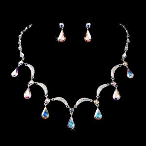 Silver Aurora Borealis Necklace Earring Set 71562