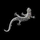 Antique Silver Clear Aurora Borealis Rhinestone Lizard Brooch 100