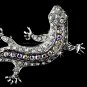 Antique Silver Clear Aurora Borealis Rhinestone Lizard Brooch 100