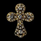 Gold Clear Rhinestones Cross Brooch 105