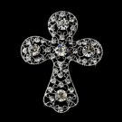 Antique Silver Clear Rhinestone Cross Brooch 105