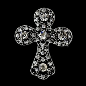 Antique Silver Clear Rhinestone Cross Brooch 105