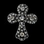 Antique Silver Clear Rhinestone Cross Brooch 105