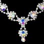 Silver Necklace & Earring Set with Aurora Borealis Crystals and Clear Rhinestones 4362