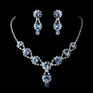 Silver Necklace & Earring Set with Light Sapphire Crystals & Clear Rhinestones 4362