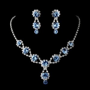Silver Necklace & Earring Set with Light Sapphire Crystals & Clear Rhinestones 4362