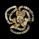 Gold Clear Aurora Borealis Crystal Flower Brooch 60