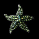 Antique Silver Green Aurora Borealis Crystal Starfish Brooch 88