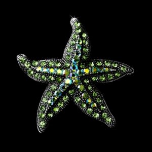 Antique Silver Green Aurora Borealis Crystal Starfish Brooch 88