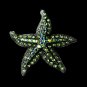 Antique Silver Green Aurora Borealis Crystal Starfish Brooch 88