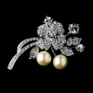 Silver Floral Brooch with Clear Crystals and Ivory Pearls Brooch 91
