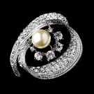 Radiant Silver with Clear Crystals and Ivory Pearls Brooch 92