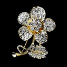 Gold Clear Crystal Flower Brooch Pin 94