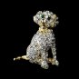 Gold Trimmed Silver Clear Crystal Dog Pin w/ Green Crystal Eyes Brooch 98