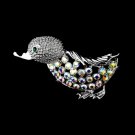 Silver AB Crystal Duck Pin w/ Green Crystal Eyes Brooch 99
