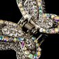 Silver Clear Aurora Borealis Crystal Butterfly Clip 445