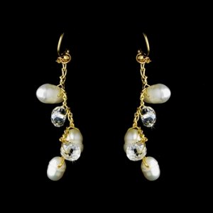 Silver Silk White Pearl Clear Crystal Earring Set 7829
