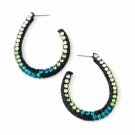 Four Tone Green Mix on Black Hoop Earring Set 8542