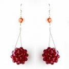 Red Beaded Ball Earring Set 8551