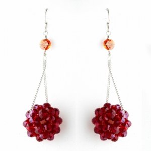 Red Beaded Ball Earring Set 8551