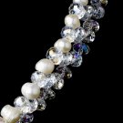 Silver Aurora Borealis w/ Ivory Fresh Water Pearl Necklace Earring Set 8518