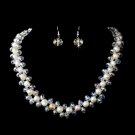 Silver Ivory Aurora Borealis Necklace Earring Set 8524