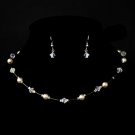 Silver Cream AB Necklace Earring 7220