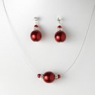 Pearl Necklace Earring Set NE 8369 Red